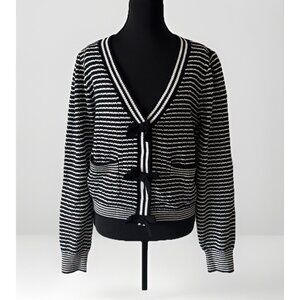 AQUA Brand Cardigan Sweater Striped Bow Size Medium Preppy French Style Academia